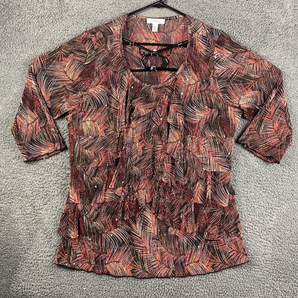 DressBarn Woman 2X Blouse Top Multicolor Abstract Print 3/4 Sleeve‎ Sequined